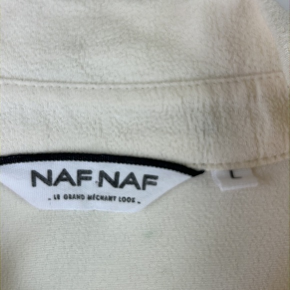 Naf Naf beige button down blouse with Fringe Detail - Picture 3 of 11